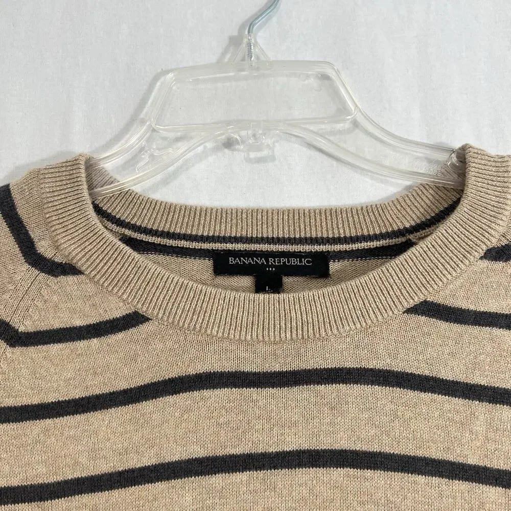 Banana Republic Large Silk Cotton Cashmere Blend Sweater Crew Neck Striped Beige